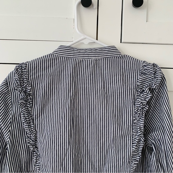 Dance & Marvel Blue Stripe Floral Embroidered Ruffle Long Sleeve Button Top L - Picture 11 of 13